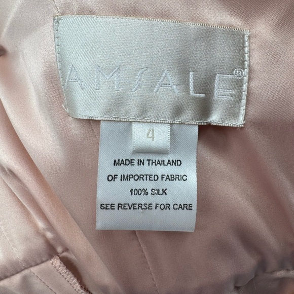 Amsale Silk Strapless Watercolor Dress Size 4 Peach Blush Cocktail Wedding Guest - Picture 6 of 7